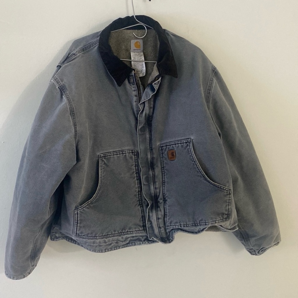 Vintage Carhartt Light Washed Gray Sherpa Jacket